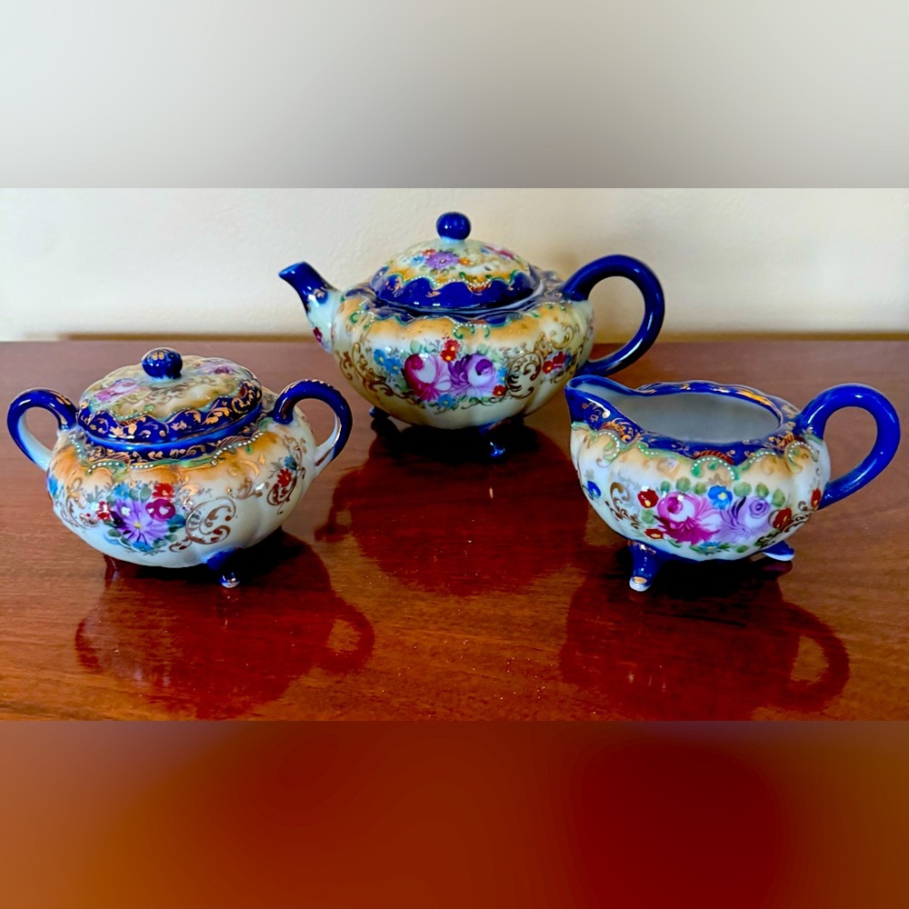 Royal Nippon Kinran Cobalt Blue Tea Set and Dessert Plates